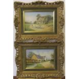 Pair of Richard Rhead Simm (born 1926) country cottage scene oils on canvas, both in matching frames