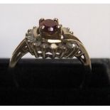 9ct yellow gold, garnet & diamond ring Approx 2.5 grams gross, size N/O