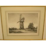 Aiden Kirkpatrick (born 1932) etching "Billingford Mill", pencil signed, framed and glazed 27 x 37