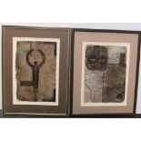 Pair of abstract collages by Van der Plas, both framed 42 x 28 cm