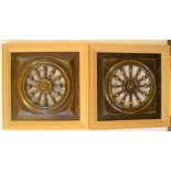 Pair of late Victorian wooden framed panels in the form of ships wheels Each panel measures 28 x