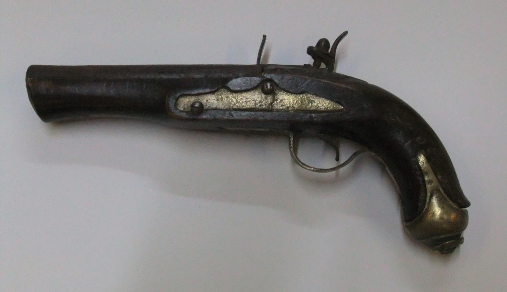 19thC antique flintlock pistol with brass escutcheons 29 in length - Image 2 of 3