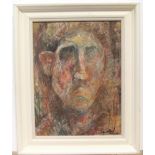 Indistinctly signed (Asher?) impressionist oil on board, head of man, signed and in white painted