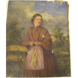 2 Victorian oils for restoration, 1 portrait of a country girl, the other a landscape, both unframed