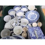 Box of mixed antique Blue & white pottery, Generally all in good condition