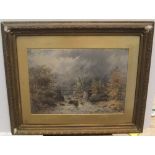 A W 1871 watercolour "Man of bridge", signed and dated, original gilt frame (a/f) 23 x 33 cm