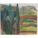 Continental modernist oil on canvas, "Extensive European landscape" (possibly Greek school),