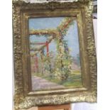 Antique French impasto impressionist oil on wood panel, study of an arboretum, unsigned but with a