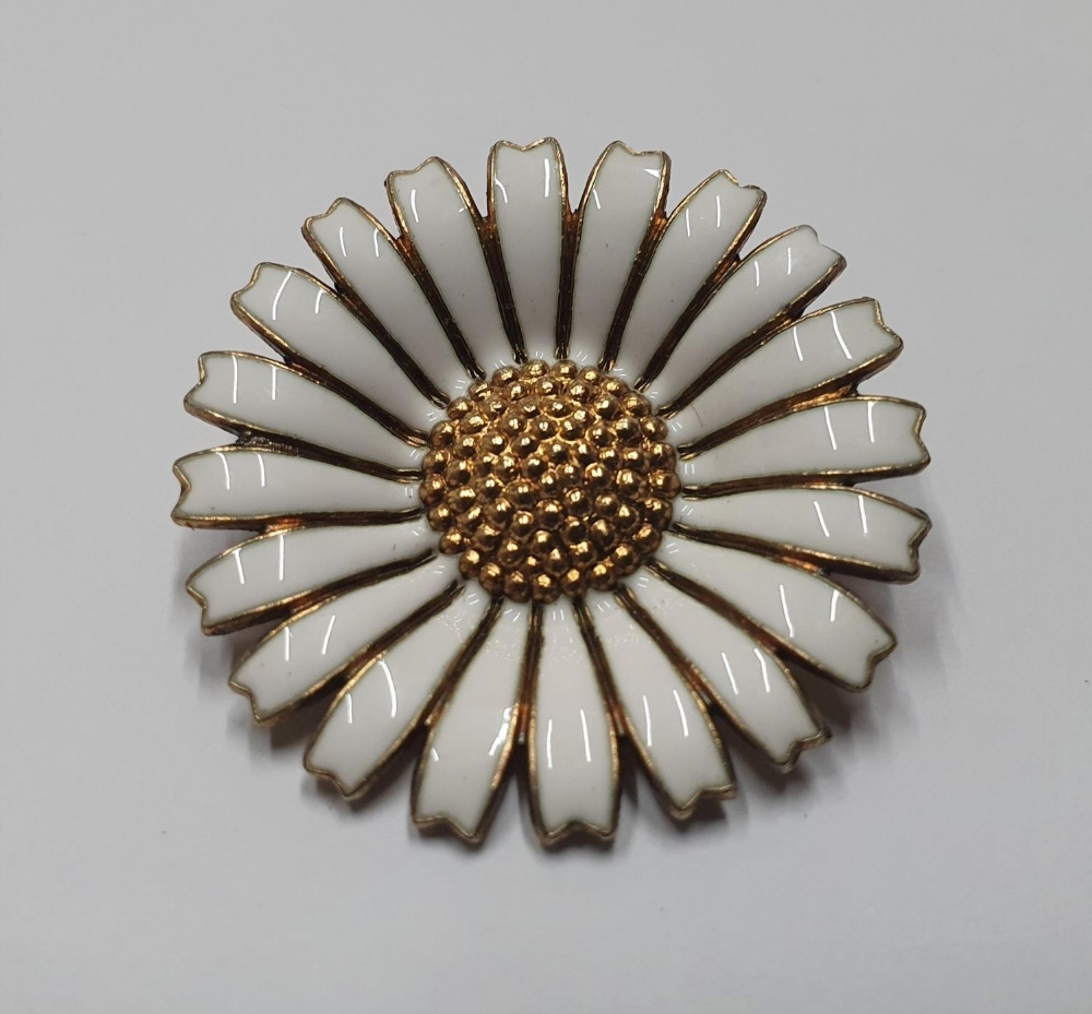 Georg Jensen silver & enamel daisy brooch Stamped "AM" for Anton Michelsen, who merged with Georg