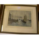 c1900 unsigned watercolour, circle of Thomas Bush Hardy, fishing boats leaving Dieppe harbour,