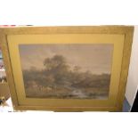 Large indistinctly signed 1888 watercolour, Extensive English country landscape, signed & dated,