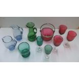 Collection of Victorian Cranberry red, Bristol green and blue glassware (10)