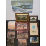 Collection of 12 various watercolours and oils, by differing artists, some framed