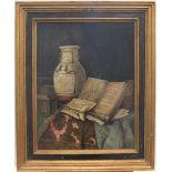 Indistinctly signed, early 20thC still-life oil on board, in original frame 39 x 29 cm