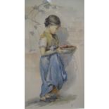 Myles Birket FOSTER (1825-1899) watercolour "Young peasant girl with bowl of fruit", monogrammed,