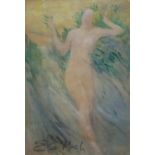 Large, Elsie MARCH (1884-1974) impressionist watercolour, Naked woman in landscape, signed,