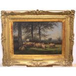 Mark William FISHER (1841-1923) oil "Shepherd & flock in original ornate frame, signed lower