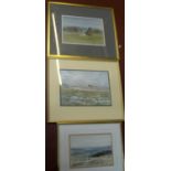 3 old watercolour, all by differing artists, all framed