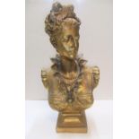 Unmarked gilt coloured plaster bust of lady, 66 cm tall, Appears in complete condition, possibly