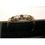 9ct yellow gold, half eternity ring with sapphire & clear stone ring Approx 1.1 grams gross, size Q
