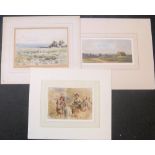 3 Unsigned antique watercolours but different artists, all unframed Ave approx size is 20 x 27 cm