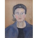 Patrick Lambert LARKING (1907-1981) oil on board, portrait of a lady in blue, studio stamped,