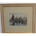 Indistinctly signed, early 20thC watercolour, Harbour, Port St Mary, Isle of Man, signed, framed