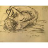 Manner of Henry Moore, crayon, back of female nude, bears signature, unframed 33 x 15 cm