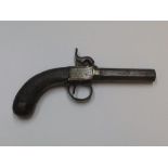 Georgian pocket pistol with turn on/off barrel & walnut stock. 18 cm long