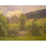 Jeanne JOLY, mid 20thC French impressionist oil, country landscape, signed, unframed, 33 x 41 cm