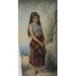 E Joli, late 19thC, full length oil on canvas portrait of an Arab girl, signed, in original ornate