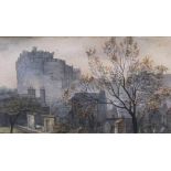 Early 20thC watercolour "Edinburgh castle on an Autumnal day", indistinctly signed, white painted