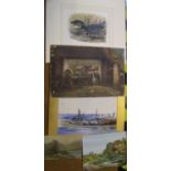 5 items including a w/c & oil by Henry Hadfield Cubley (1858-1934), 2 other oils and a print of