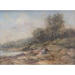 Indistinctly signed old oil on board, "Watching the gulls, Bute", indistinctly signed, old frame