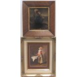 2 small, good quality female portraits, 1 a 19thC print on metal in original rosewood frame, the