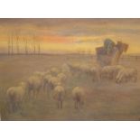 Dorothy Frances Hilton ARMS (act.c.1911-1914) watercolour "Feeding the flock", signed, modern