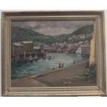 Pietro SANSALVADORE (1892-1955) impasto impressionist oil on panel, "Polperro harbour", framed. 34 x