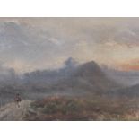 Circle of Percy French, 19thC watercolour, figure on moorland path, unsigned, framed 18 x 24 cm