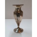 Early 20thC hallmarked silver vase in plain form, 160 grams, 21 cm tall