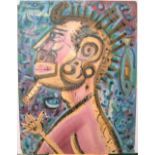 Jean-Paul Leconte 1982 acrylic "Modernist man in profile", unframed 65 x 50 cm