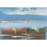 A VITO, impasto oil on board painting of small Italian boats, signed, framed, 31 x 41 cm, Fine and
