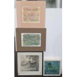 4 small watercolours, MM & odrawing including one by Dorothy Littlewood, Ave size approx 22 x 24