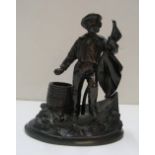 Victorian bronze matchbox holder depicting a sailor at a ships bow, unsigned 13 cm high, 700 grams