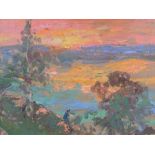 Indistinctly signed, continental school oil post impressionist landscape oil in orange, framed, 37 x