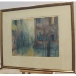 Indistinctly signed 1989 impressionist watercolour "Venice canal scene", signed and dated, framed