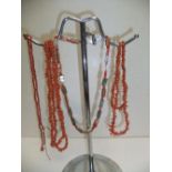4 vintage, good quality, ladies coral necklaces, all in good condition