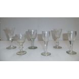 Collection of 6 Georgian toasting glasses, one etched