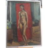 Peter COLLINS (1923-2001) oil "Full-length oil on card, portrait of a black woman", signed and