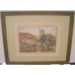 Fran Whitehead (c1900) impressionist watercolour, Cows outside a village, signed, framed, mounted
