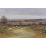 Large George OYSTON (1861-1937) "Sheep grazing in extensive landscape", signed, original gilt